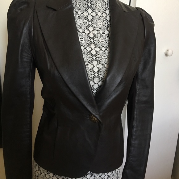 LEIFSDOTTIR LEATHER JACKET BROWN BLAZER - Picture 4 of 7